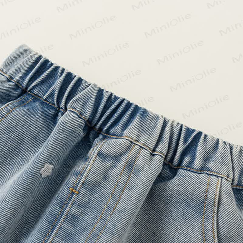 Pantaloni in denim a quadri con fiori per bambine - image 3