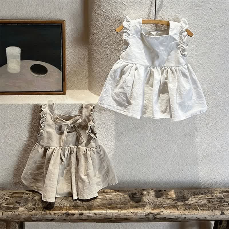 Abito senza maniche in tinta unita con fiocchi per bambina - image 2