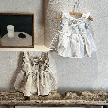 Abito senza maniche in tinta unita con fiocchi per bambina - image 1