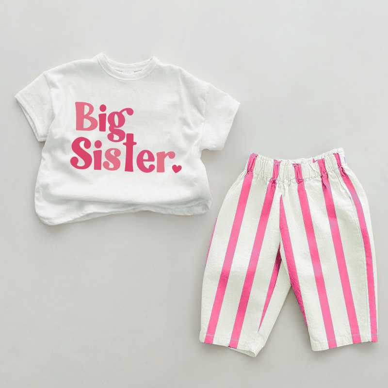 BIG SISTER Completo 2 pezzi a righe verticali rosa baby - Bianco e rosa - 2-3T - image 1