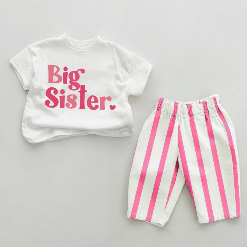 BIG SISTER Completo 2 pezzi a righe verticali rosa baby - Bianco e rosa - 2-3T - image 1