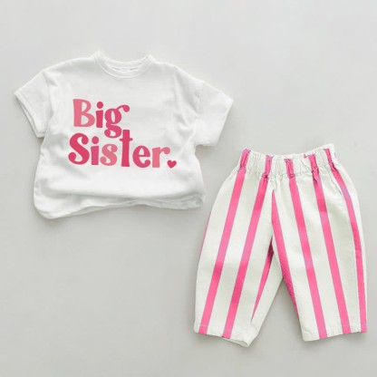 BIG SISTER Completo 2 pezzi a righe verticali rosa baby - Bianco e rosa - 2-3T - image 1
