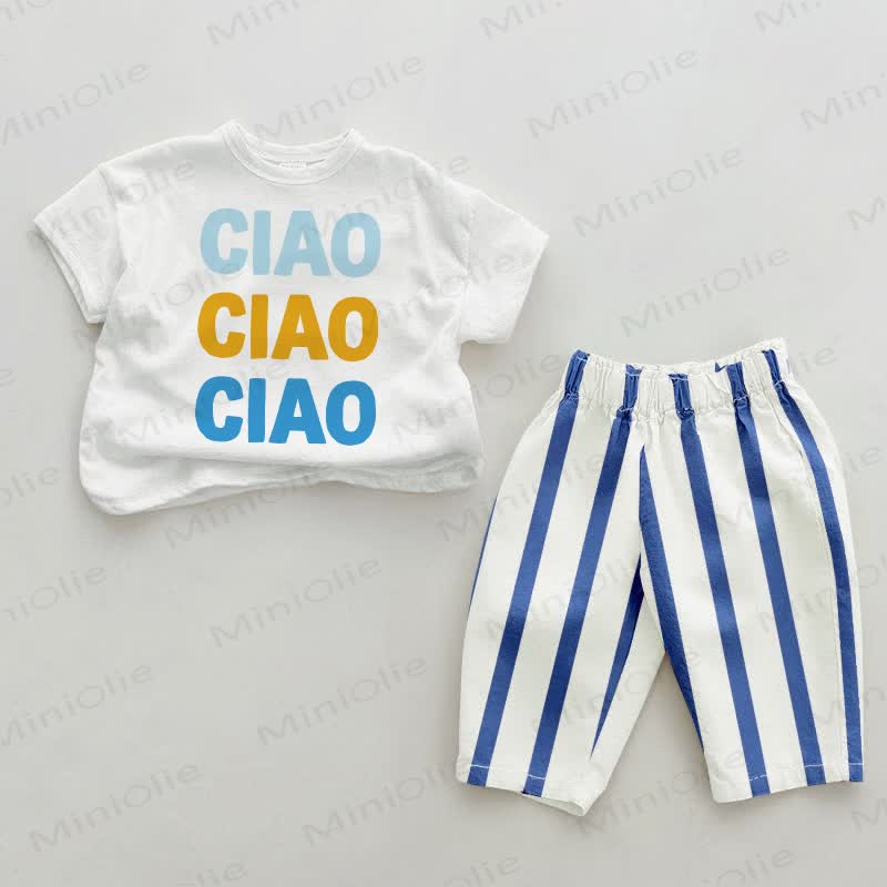 Completo CIAO a 2 pezzi a righe verticali azzurre - Bianco e Blu - 2-3T - image 1