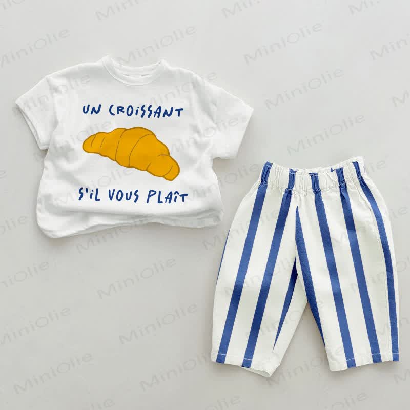 UN CROISSANT S'IL VOUS PLAÎT Set baby 2 pezzi blu a righe verticali - Bianco e Blu - 2-3T - image 1