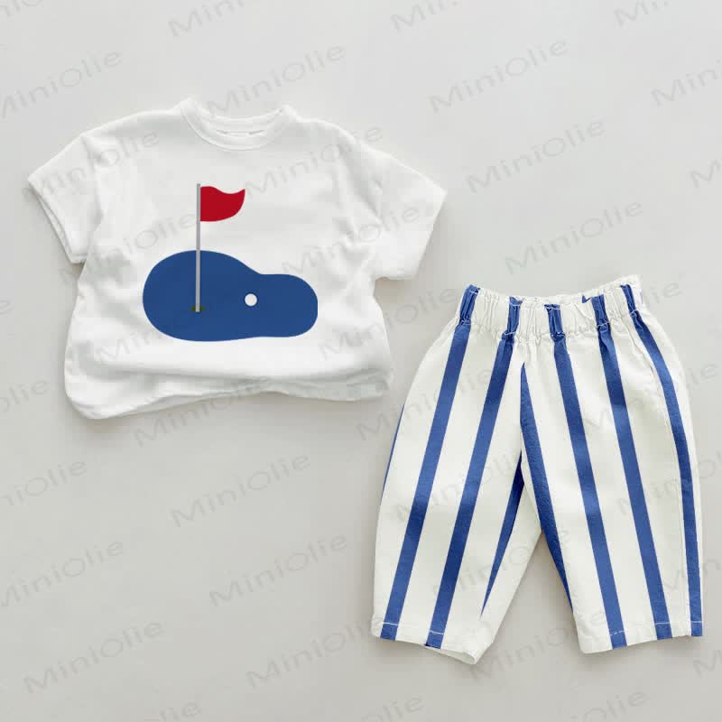 Set da 2 pezzi a righe verticali blu per bambini da golf - Bianco e blu - 2-3T - image 1