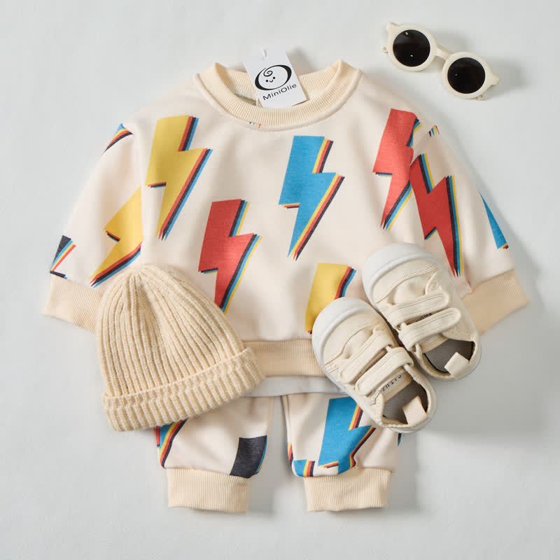 Set 2 pezzi beige con motivo a nido d'ape colorato per neonati e bambini - Beige - 3-5T - image 1