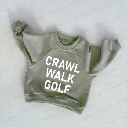 Felpa grigio-verde per neonati e bambini piccoli con scritta "CRAWL WALK GOLF" - Grigio Verde - 3-5T - image 1