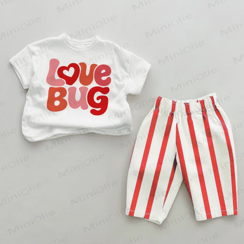 Completo da 2 pezzi LOVE BUG Baby a righe verticali rosse - Bianco e Rosso - 2-3T - image 1