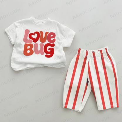 Completo da 2 pezzi LOVE BUG Baby a righe verticali rosse - Bianco e Rosso - 2-3T - image 1