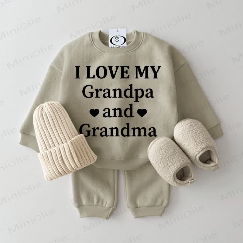 Adoro il mio nonno e la mia nonna - Set di 2 pezzi grigio e verde con felpa per neonati - Grigio Verde - 2-3T - image 1