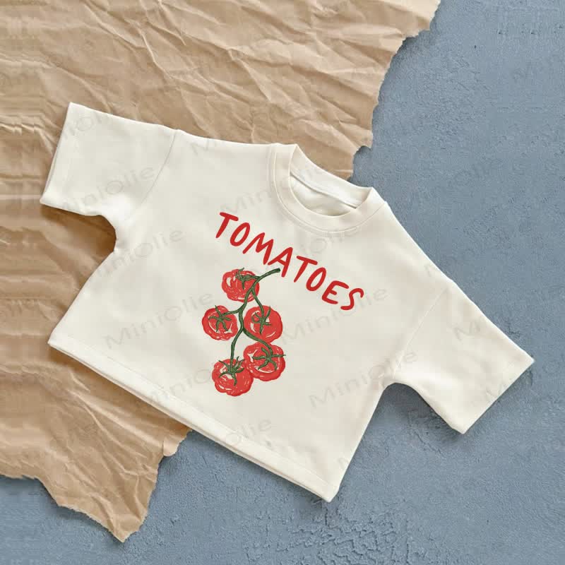 T-shirt estiva casual per bambini con stampa pomodori - Bianco - 2-3T - image 1