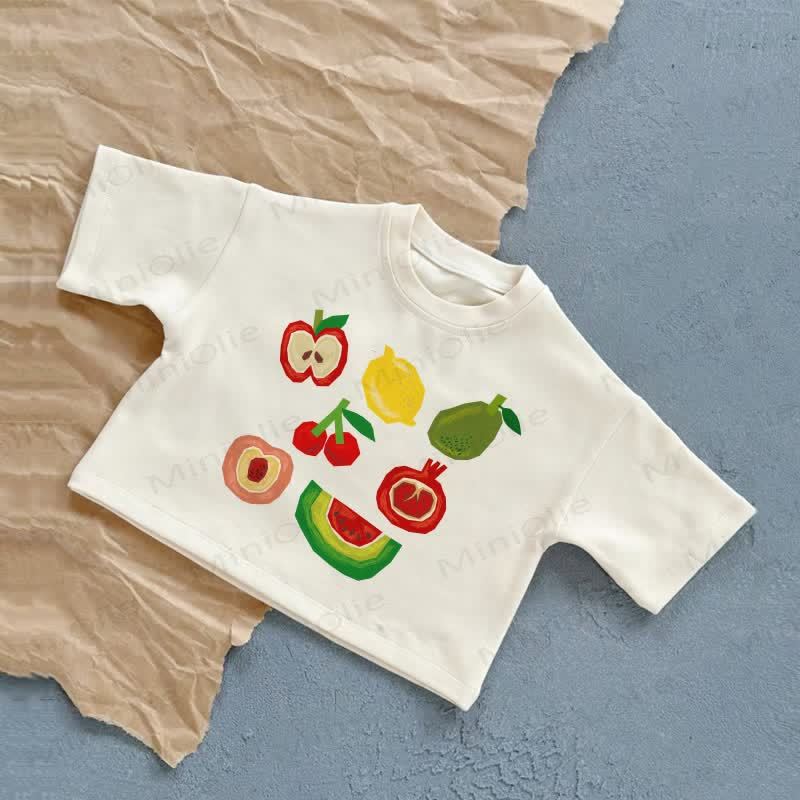 Maglietta estiva casual per bambini con stampa di frutta in stile cartone animato. - Bianco - 2-3T - image 1