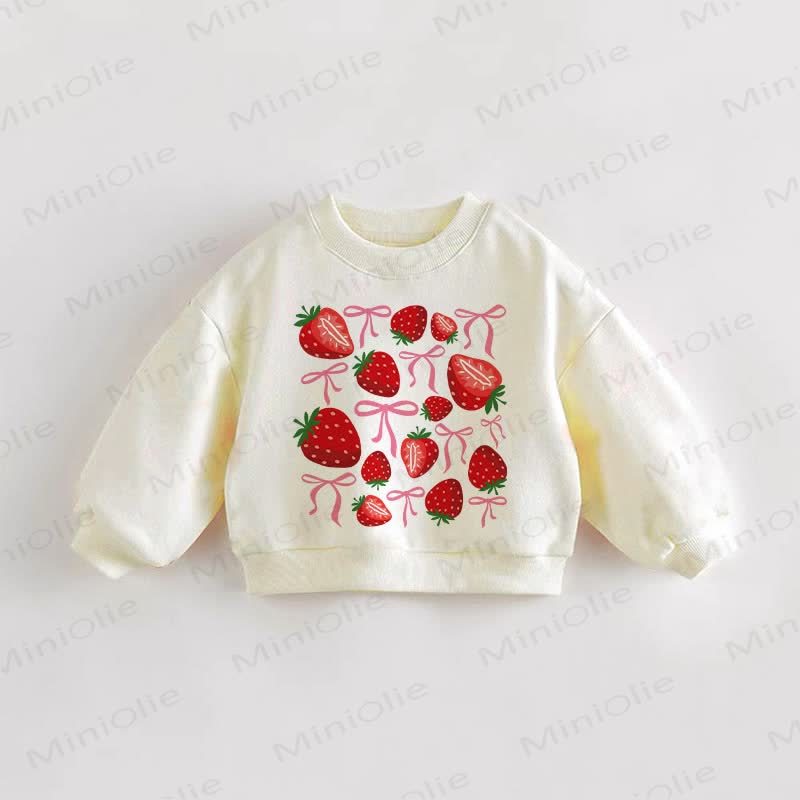 Felpa beige per neonati e bambini con fragole e fiocco - Crema - 3-5T - image 1