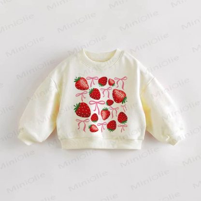 Felpa beige per neonati e bambini con fragole e fiocco - Crema - 3-5T - image 1