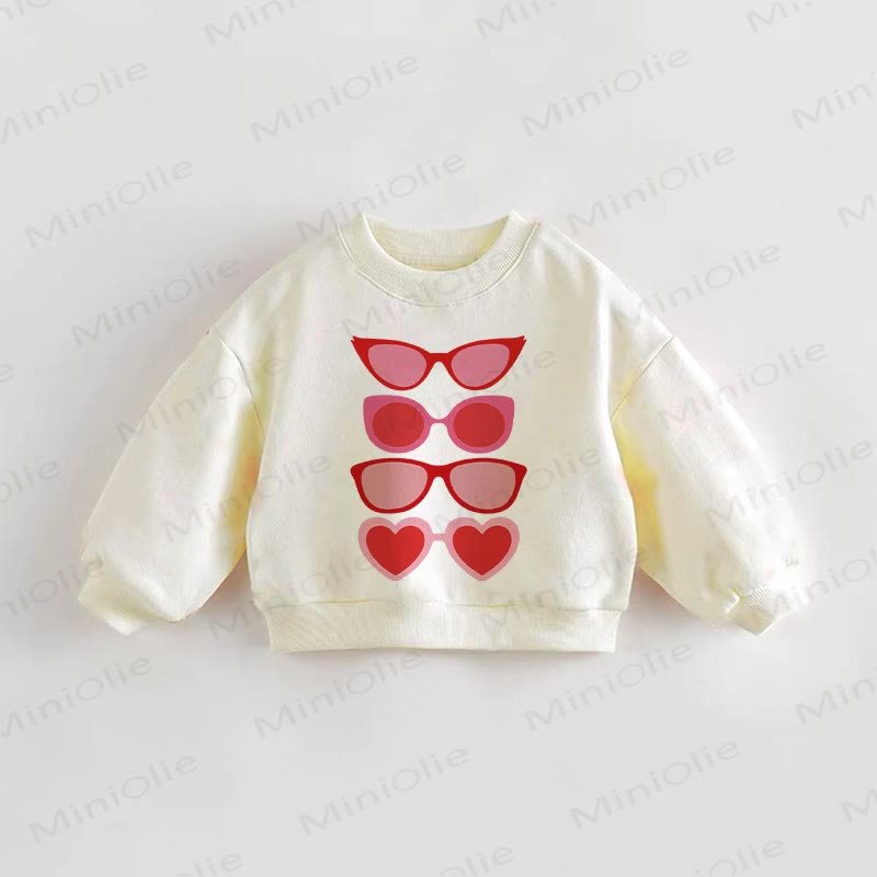 Felpa beige con stampa di occhiali da sole per neonati e bambini - Crema - 3-5T - image 1