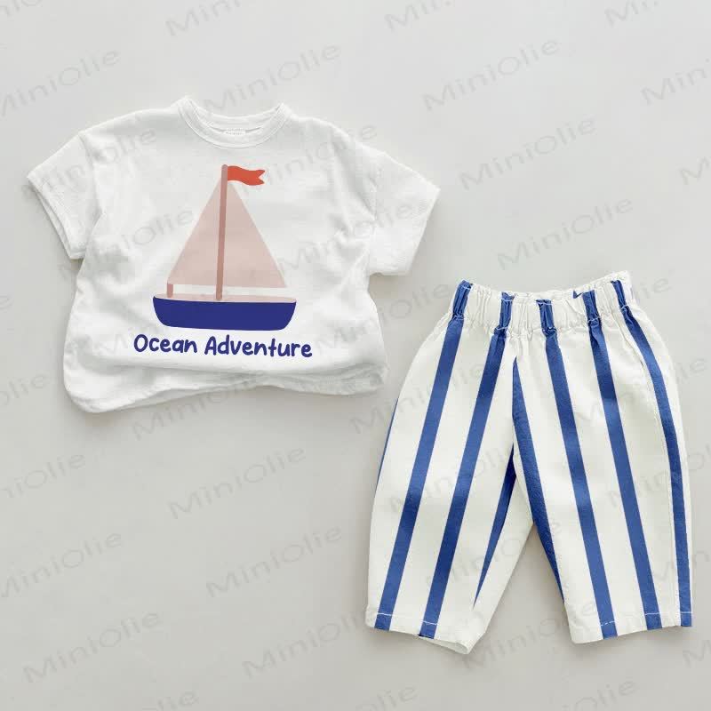 Completo OCEAN ADVENTURE a righe verticali azzurro, composto da 2 pezzi - Bianco e Blu - 2-3T - image 1