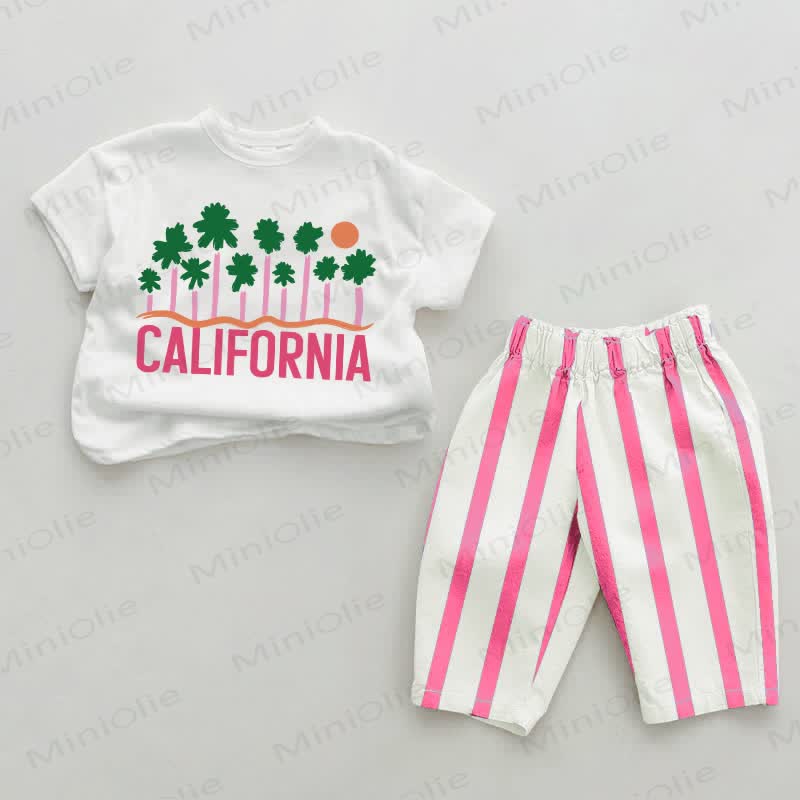 Completo 2 pezzi a righe verticali rosa chiaro California - Bianco e rosa - 2-3T - image 1