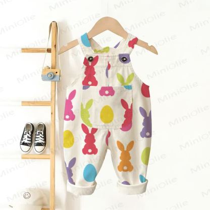 Salopette in tessuto per neonati e bambini, motivo: coniglio bianco - Bianco - 3-5T - image 1