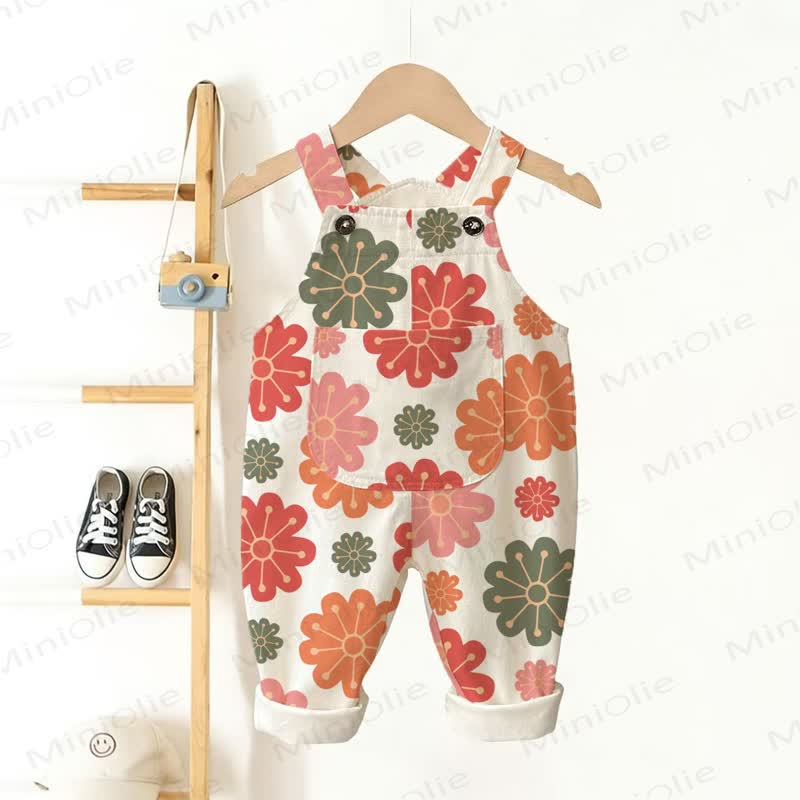 Salopette con tasche a fiori per neonati e bambini - Beige - 3-5T - image 1