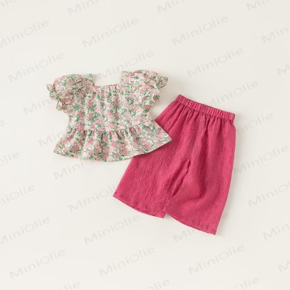 Completo top con maniche a sbuffo e pantaloni a gamba larga per bambini - Rosa - 10 anni - image 2