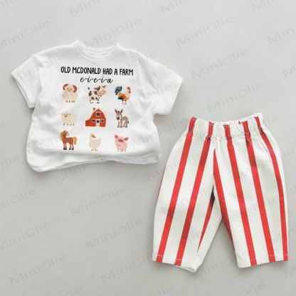OLD MCDONALD HAD A FARM Set da 2 pezzi a righe verticali per bambini - Bianco e rosso - 2-3T - image 1