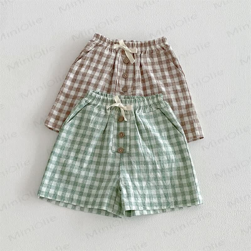 Pantaloncini con coulisse a quadri per neonati e bambini - image 2