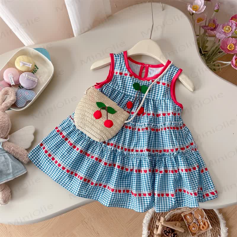 Vestito per neonati e bambini con ciliegia e borsa intrecciata - Blu - 5-7T - image 1