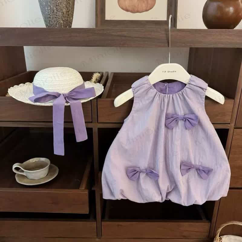 Vestito con bocciolo di fiore viola per bambini e cappello - Viola - 8 anni - image 1