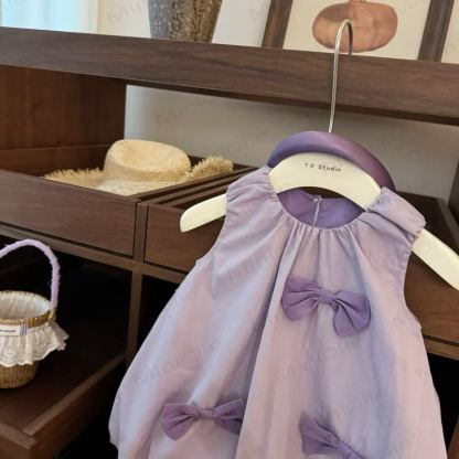 Vestito con bocciolo di fiore viola per bambini e cappello - image 3