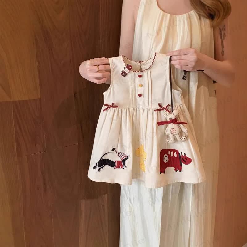 Vestito senza maniche con fiocco in stile cartone animato per neonati e bambini - Albicocca - 8 anni - image 1