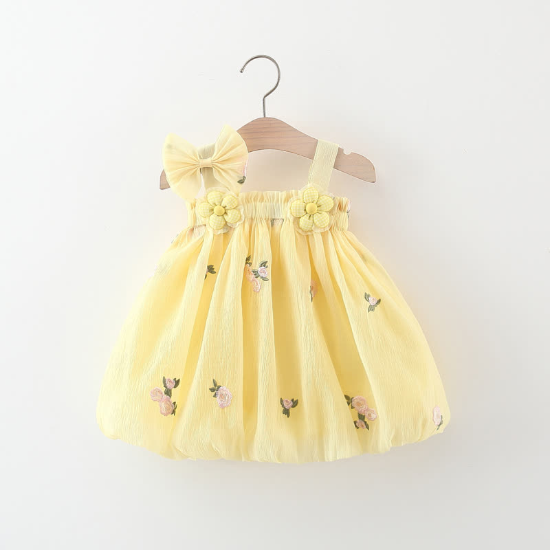 Vestito con fiocco e fiori per bambina - Giallo - 3-5T - image 1