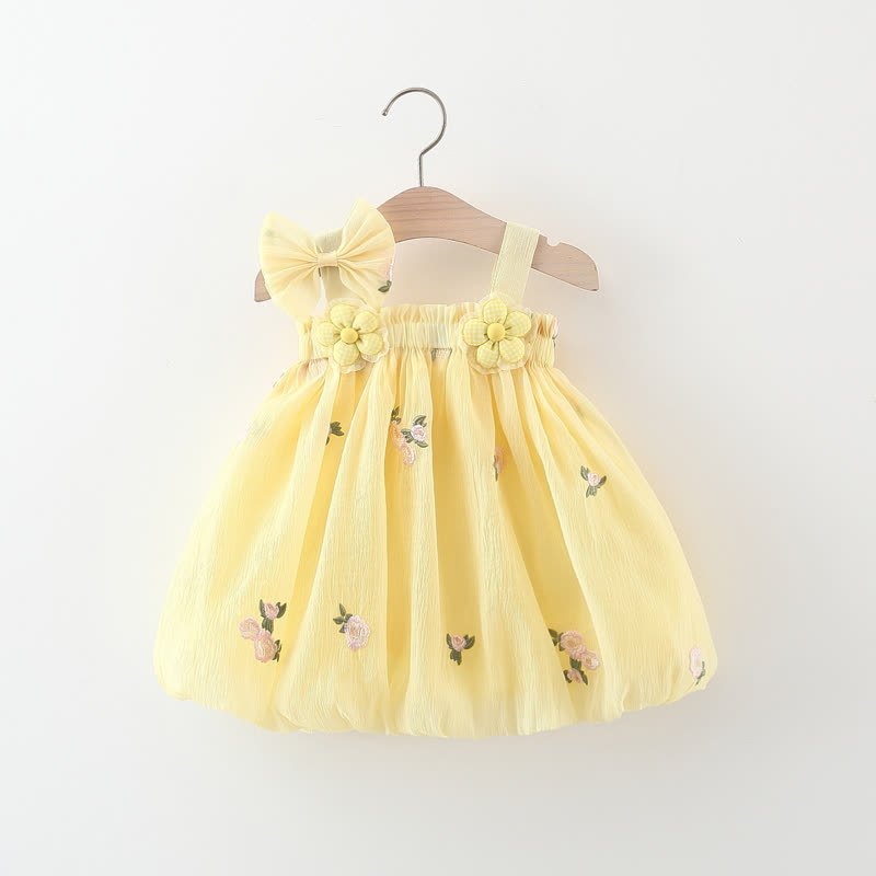 Vestito con fiocco e fiori per bambina - Giallo - 3-5T - image 1