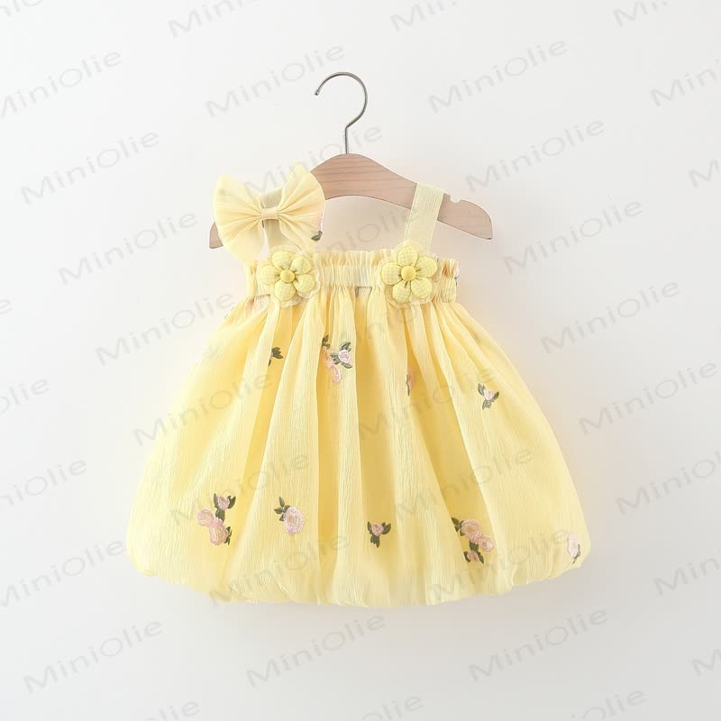 Vestito con fiocco e fiori per bambina - Giallo - 3-5T - image 1