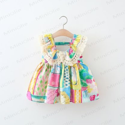 Vestito in pizzo con fiori colorati per bambini - Colorato - 5-7T - image 1
