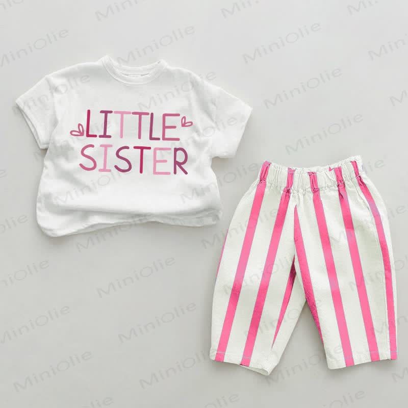 Completo 2 pezzi a righe verticali rosa baby per sorellina - Bianco e rosa - 2-3T - image 1