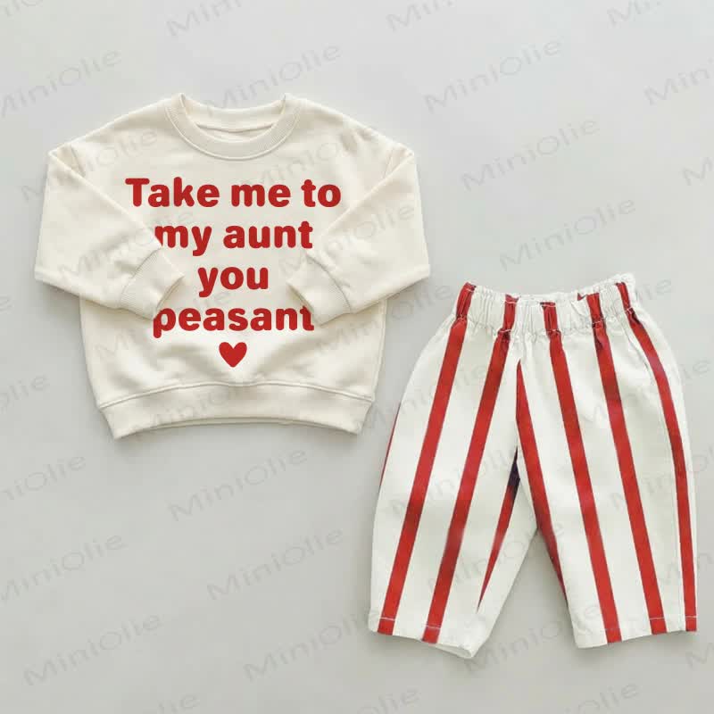 PORTAMI DA MIA ZIA, CONTADINO! Completo da 2 pezzi con pantaloni a righe rosse per neonati e bambini piccoli - Beige e rosso - 2-3T - image 1