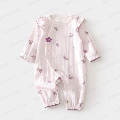 Tutina con maniche a palloncino e stampa floreale per neonata - Viola - 18-24 mesi - image 1