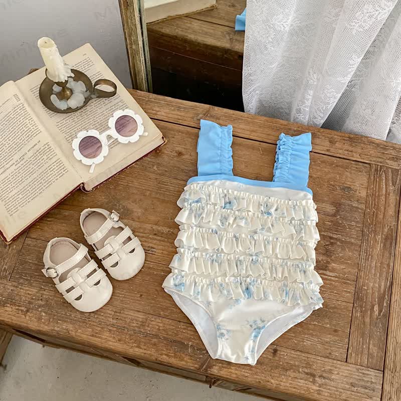 Costume da bagno intero blu floreale per bambina - image 1