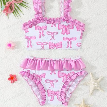 Costume da bagno 2 pezzi con fiocco per bambina - Rosa - 6-7T - image 1