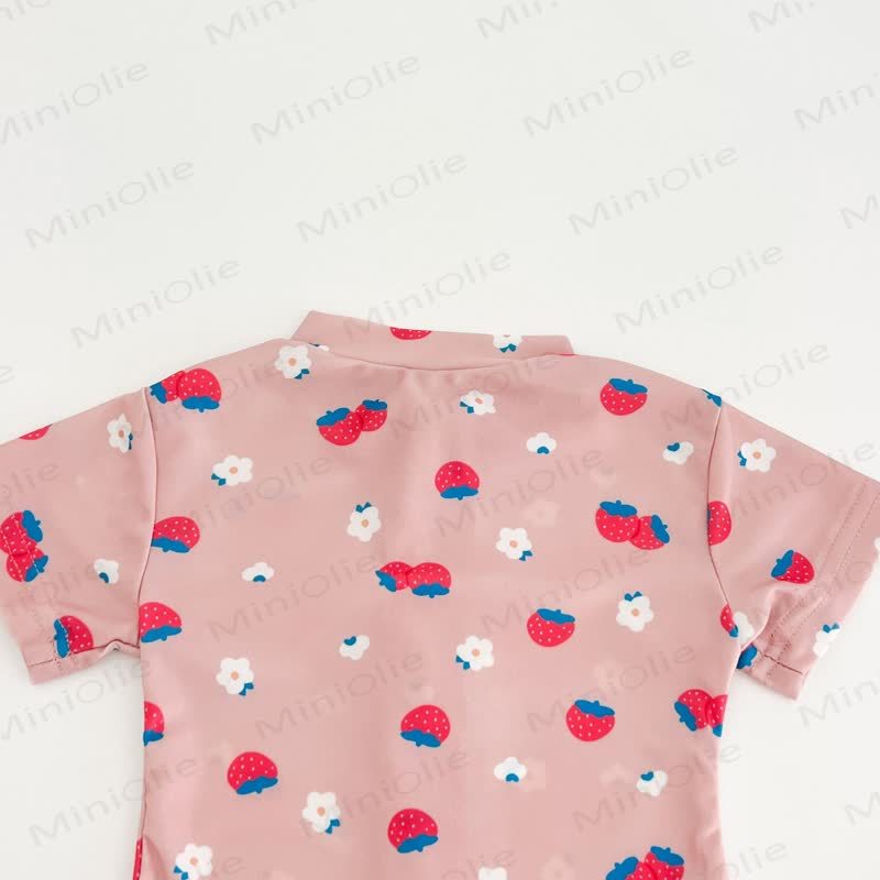 Costume da bagno con zip e cappello per bambina, motivo fragola/floreale - image 8