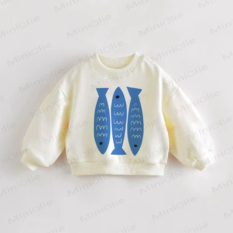 Felpa blu con pesciolino per neonati e bambini - Crema - 3-5T - image 1