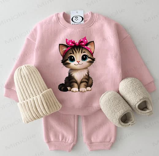 Completo 2 pezzi Baby Lovely Kitten con felpa rosa. - Rosa - 2-3T - image 1