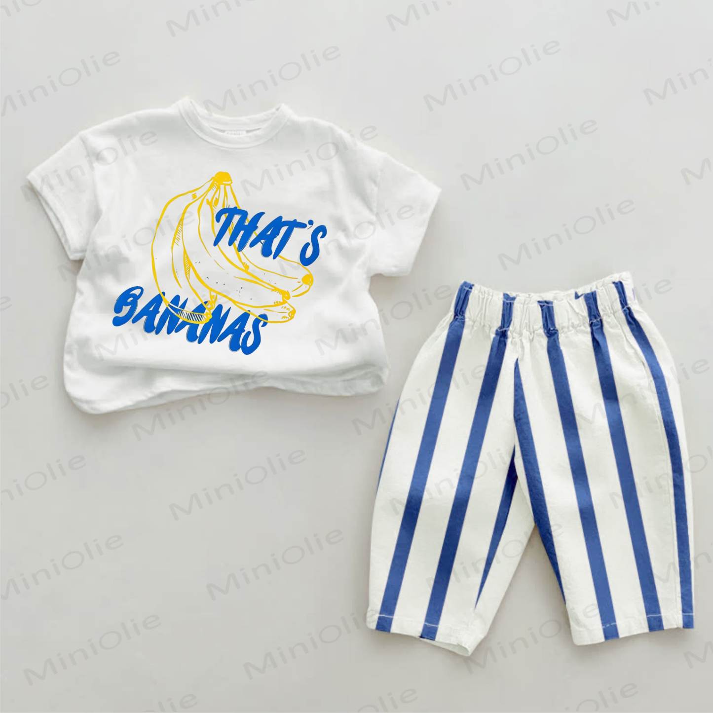 Completo da 2 pezzi con pantaloni a righe blu per neonati THAT'S BANANAS - Bianco e Blu - 2-3T - image 1