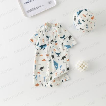 Costume da bagno con cappello e balena e tartaruga per bambini piccoli - image 2