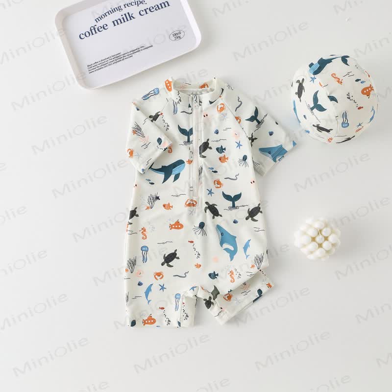 Costume da bagno con cappello e balena e tartaruga per bambini piccoli - image 3