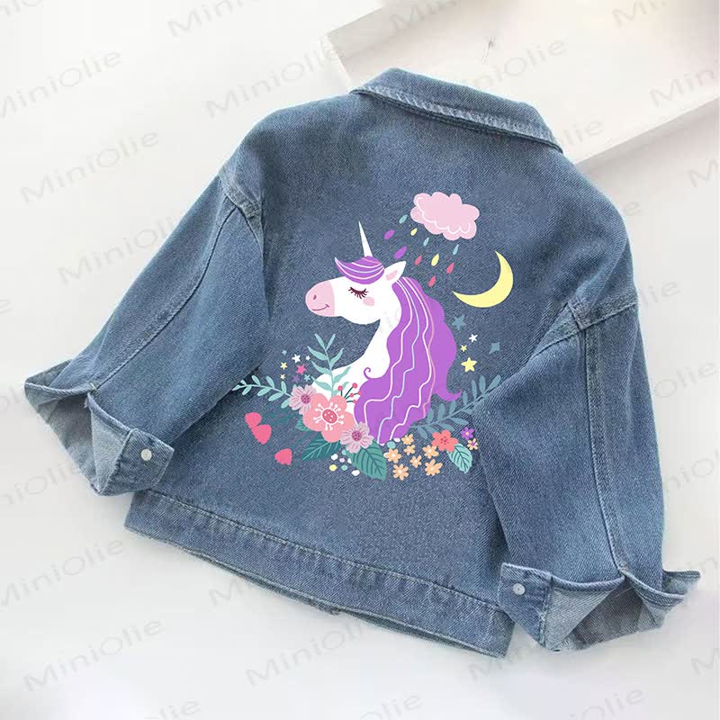Giacca di jeans per bambini con unicorno nel giardino piovoso - Blu - 10-11T - image 1