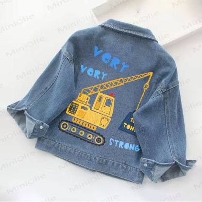 Giacca di jeans per bambini piccoli, modello escavatore, molto molto resistente - Blu - 10-11T - image 1