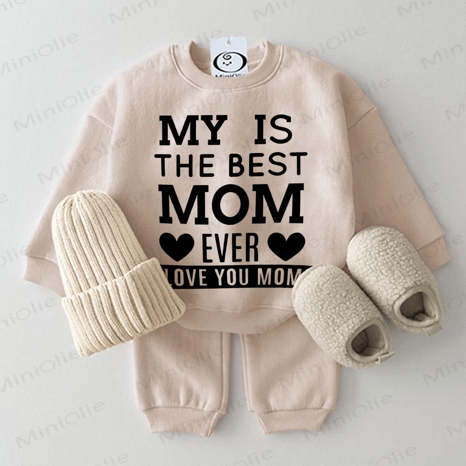 Completo da 2 pezzi beige per neonati "LA MIA È LA MAMMA MIGLIORE DI SEMPRE" - Beige - 2-3T - image 1