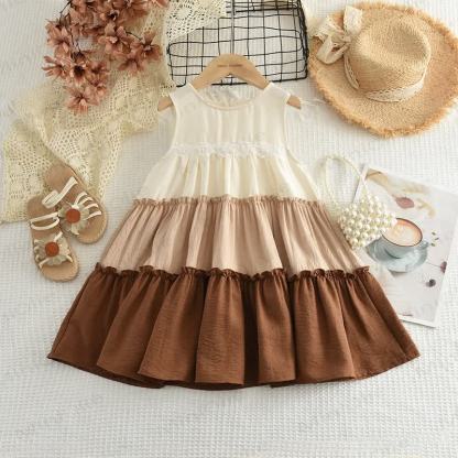 Vestito senza maniche a blocchi di colore per bambina - Marrone - 6-7T - image 1