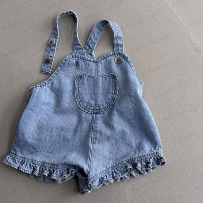 Salopette in denim per neonati con tasche e volant - Blu - 2-3T - image 3